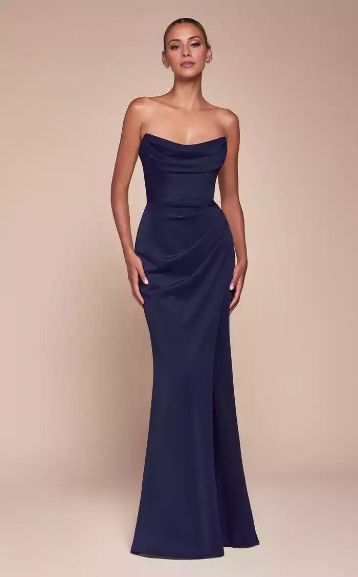 Fancy Strapless Neckline Split Fork Floor length Evening Dress