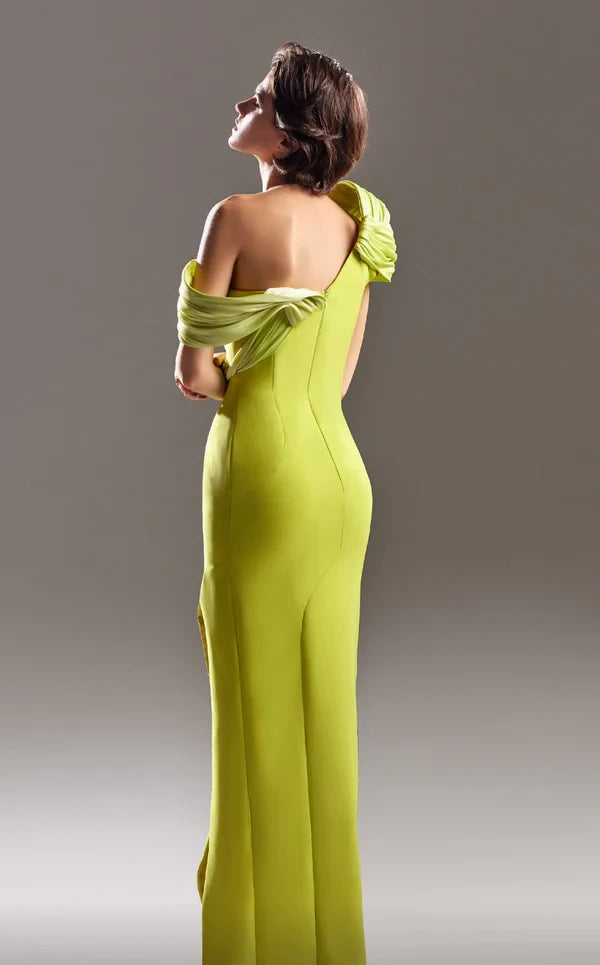 Fashion Column One Shoulder Sleeveless Back Zip Floor-Length Side Slit Evening Dress
