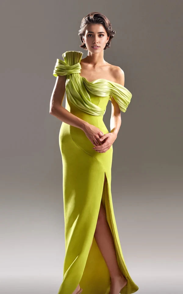 Fashion Column One Shoulder Sleeveless Back Zip Floor-Length Side Slit Evening Dress