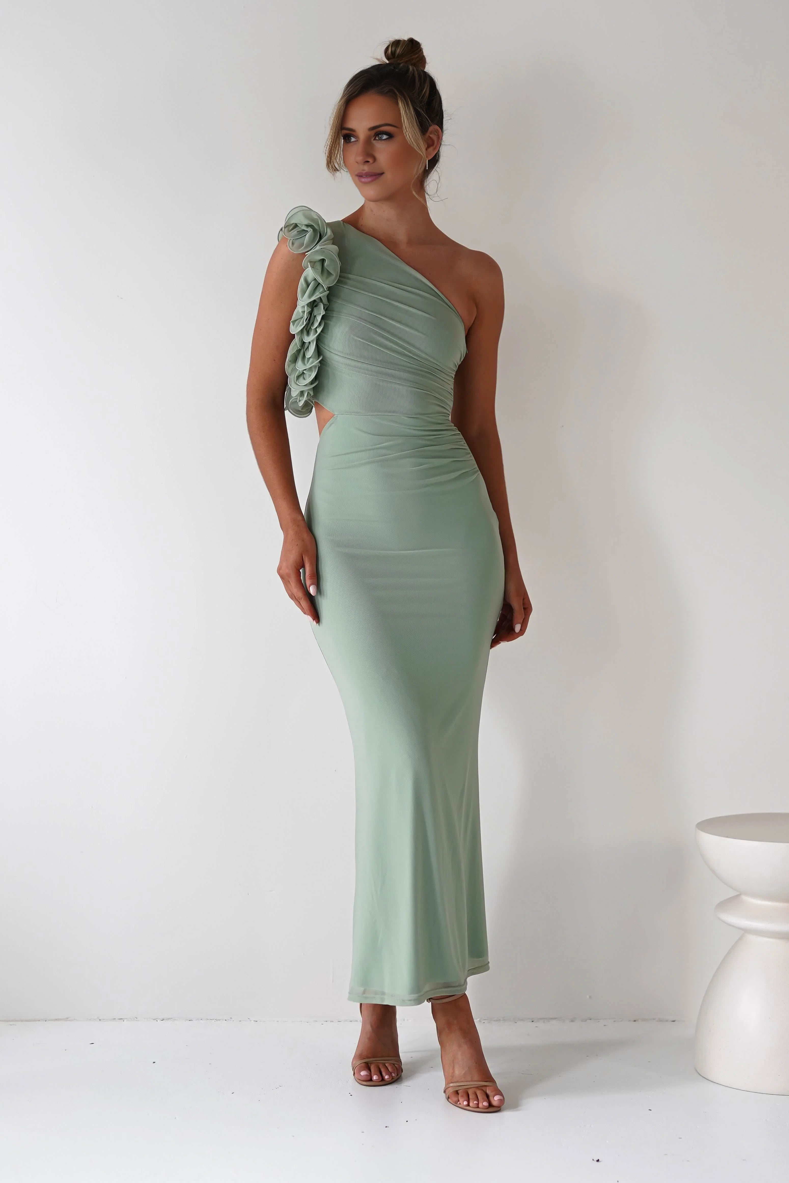 Fashion Sheath One Shoulder Sleeveless Backless Ankle-Length prom dress