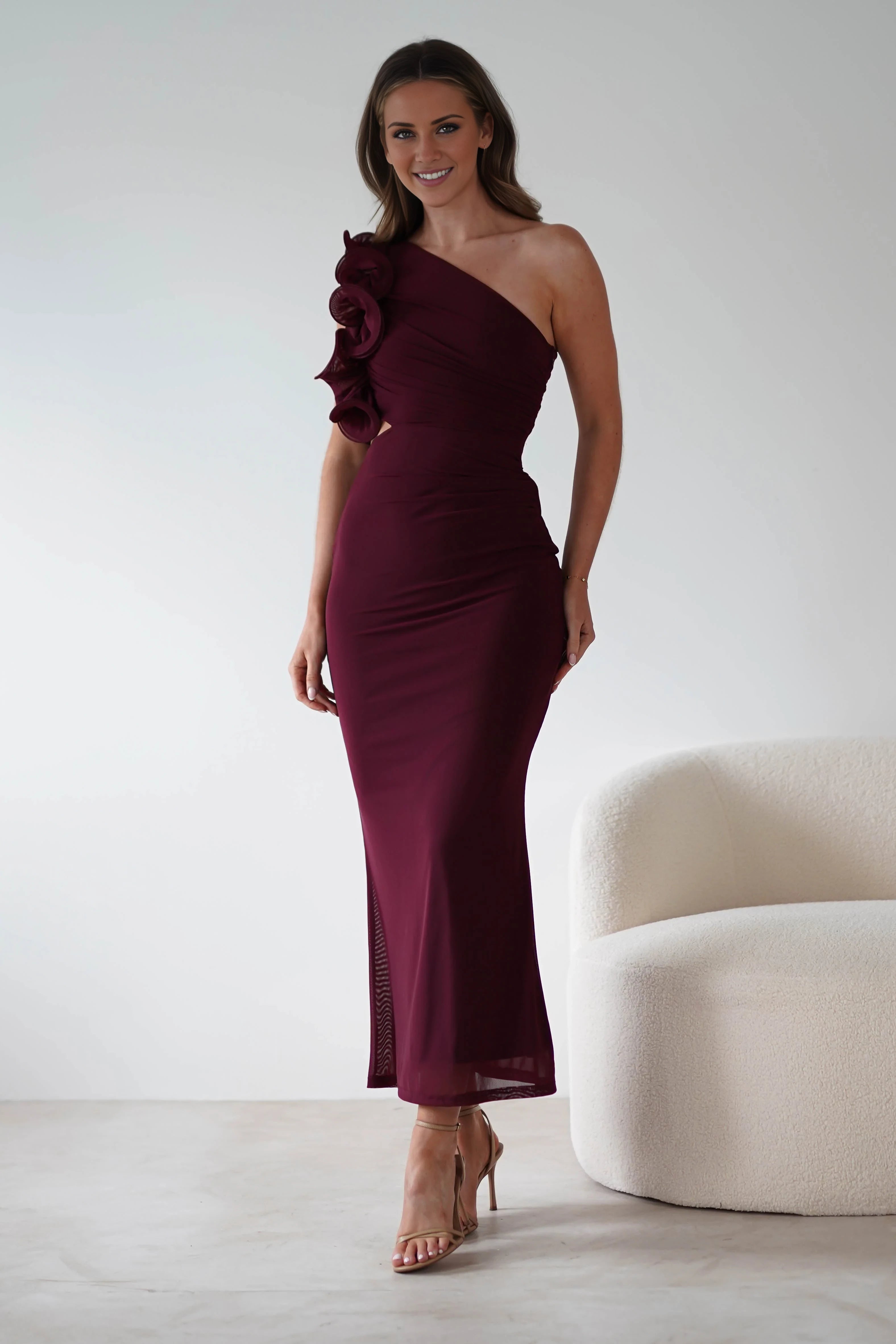 Fashion Sheath One Shoulder Sleeveless Backless Ankle-Length prom dress