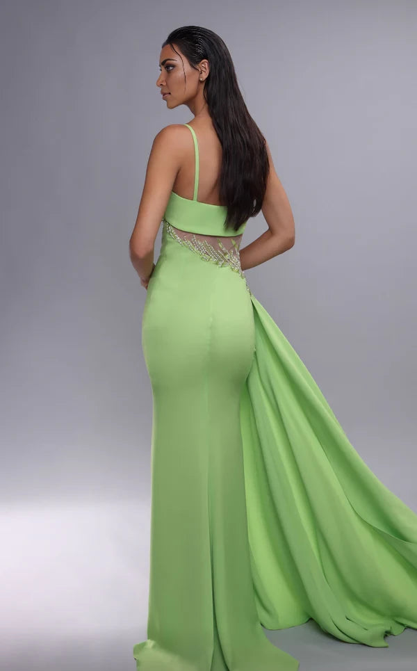 Fashion Sheath Spaghetti Straps Sleeveless Side Zip Brush Train Evening Dress