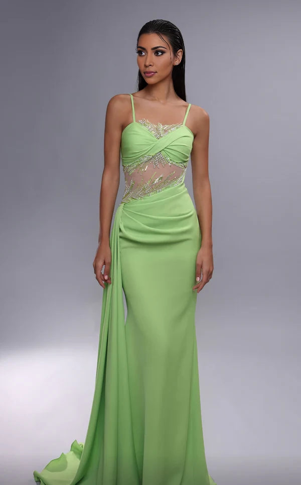 Fashion Sheath Spaghetti Straps Sleeveless Side Zip Brush Train Evening Dress