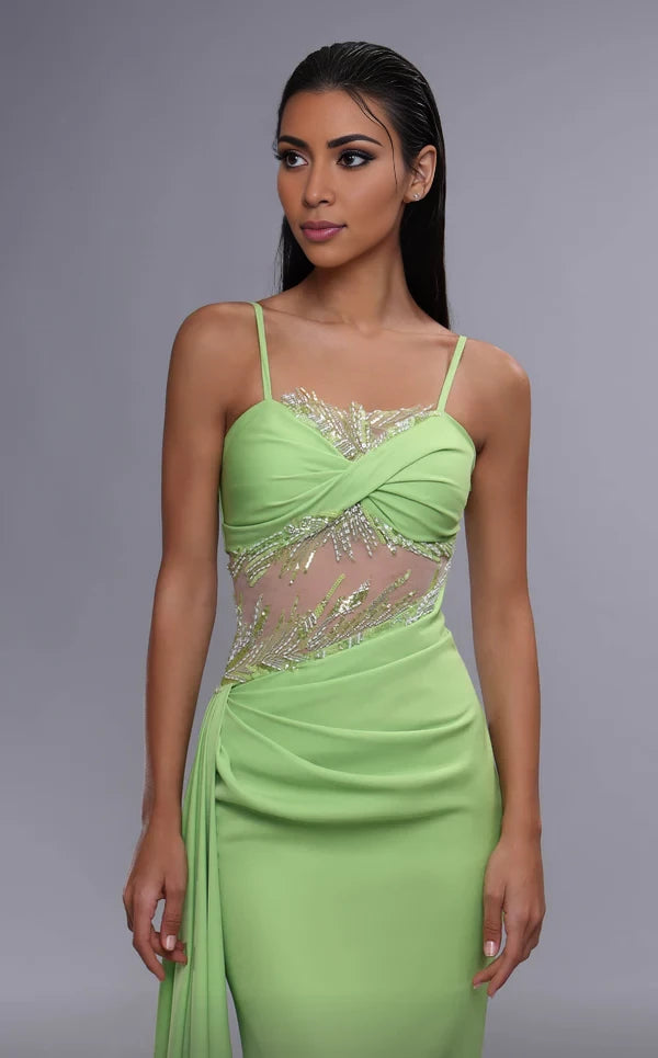 Fashion Sheath Spaghetti Straps Sleeveless Side Zip Brush Train Evening Dress