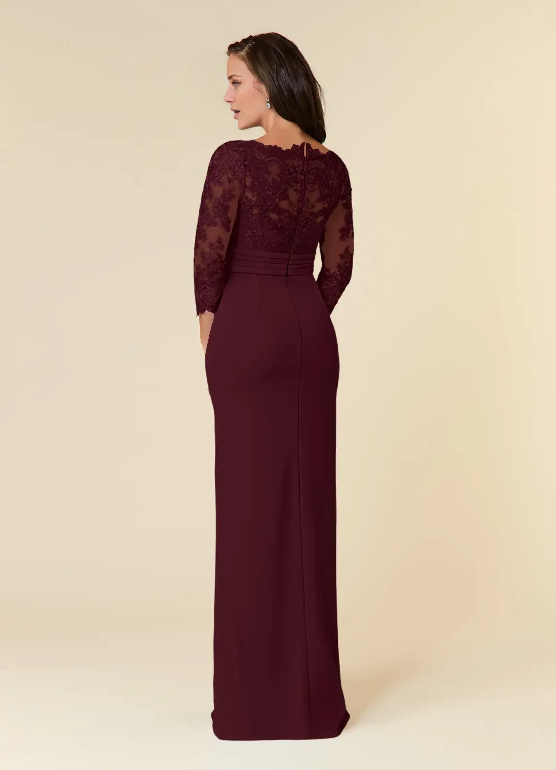 Fashion Square Neck Long Sleeve Back Zip Floor-Length Mother of the Bride Dress