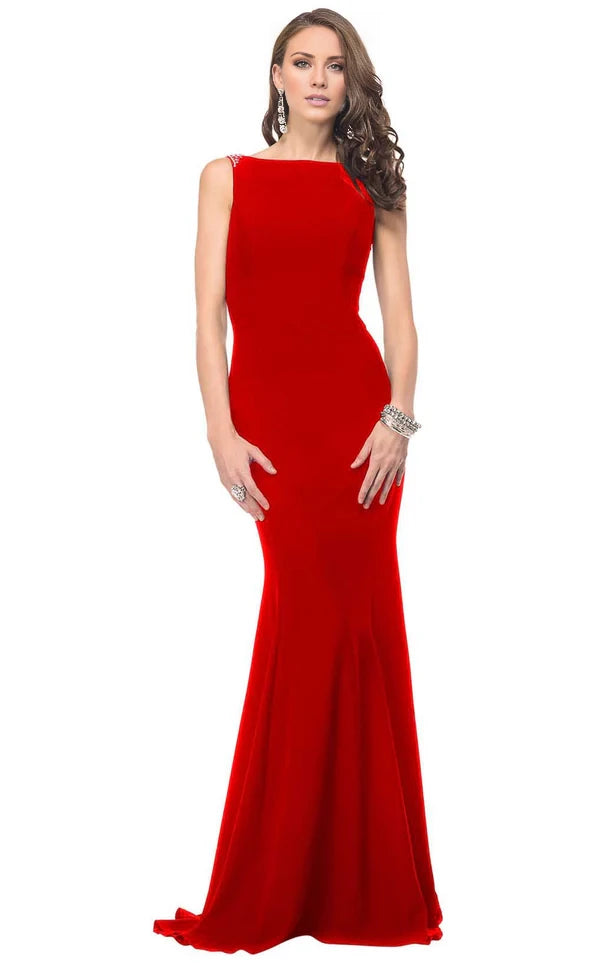Fashion Square Neck Sleeveless Backless mermaid Brush Train Evening Dress