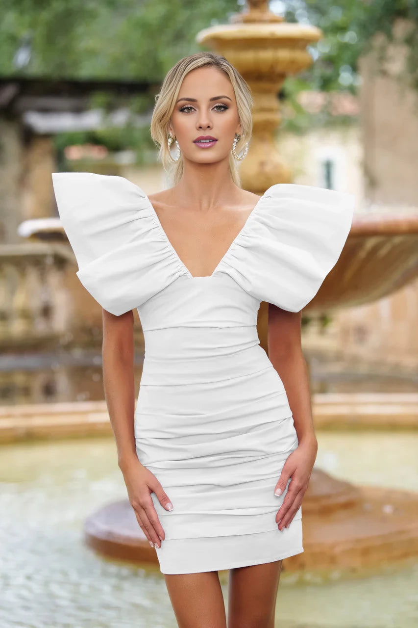 Fashion V Neck Sleeveless Back Zip Sheath Short-Mini Homecoming Dress for female guests