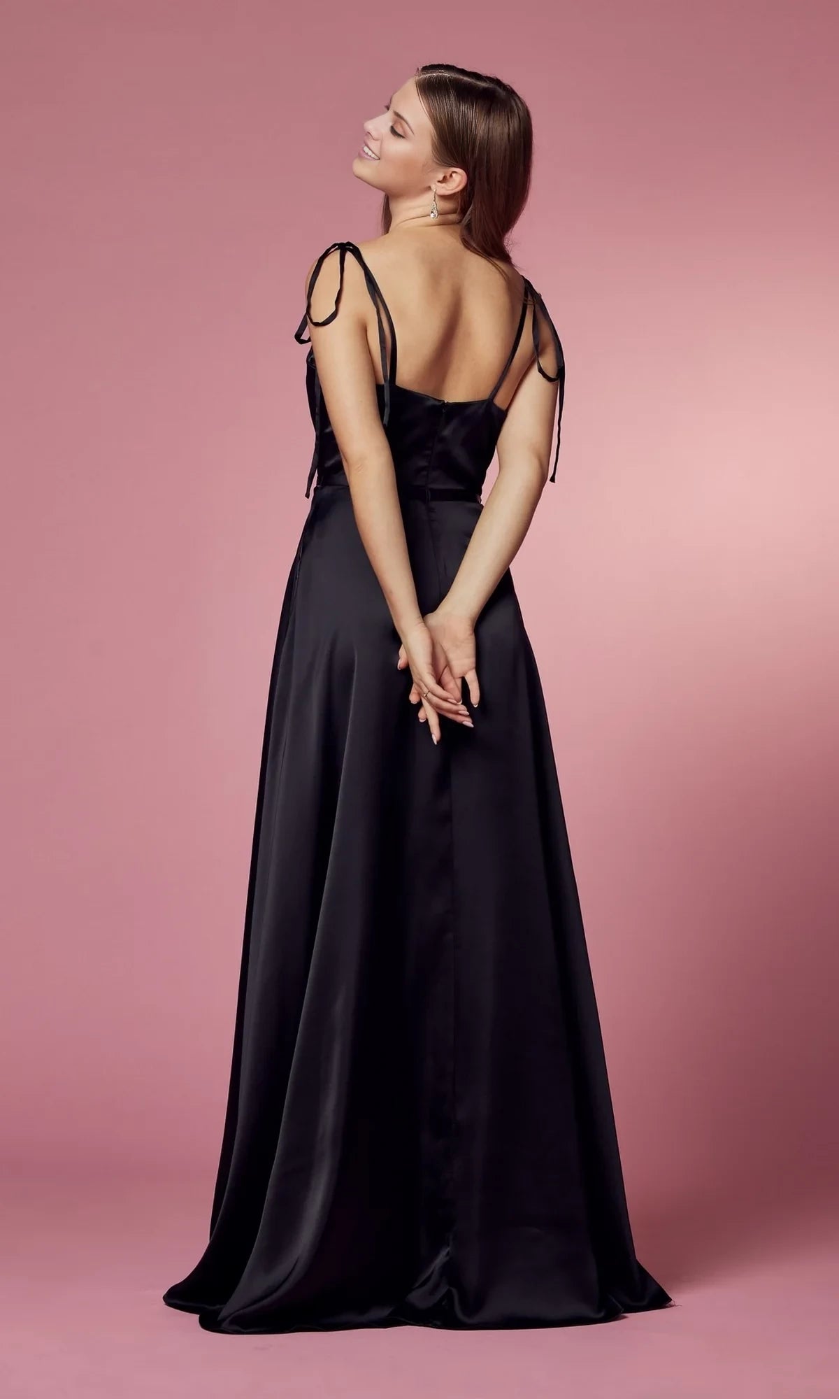 Faux-Wrap Long Prom Dress with Shoulder Ties Prom Dresses