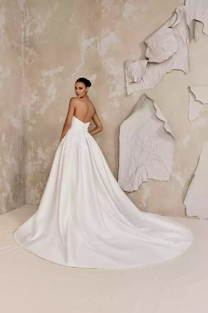 Fit Gown Adorned with Lace Embroidery and Appliqués Wedding Dress With Attached Train