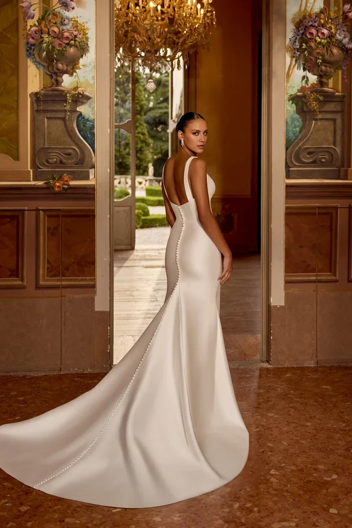 Fit and Flare Gown with Deep V-Neckline Wedding Dresses