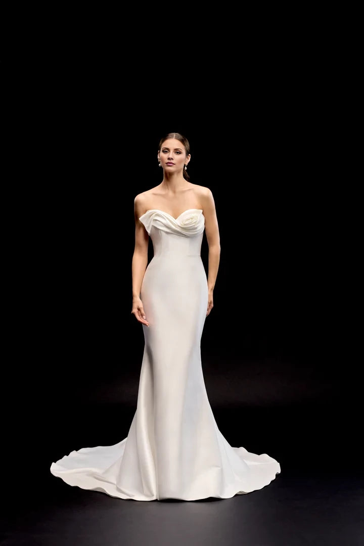 Fit and Flare Gown with Oversized Floral Couture Detail Wedding Dresses