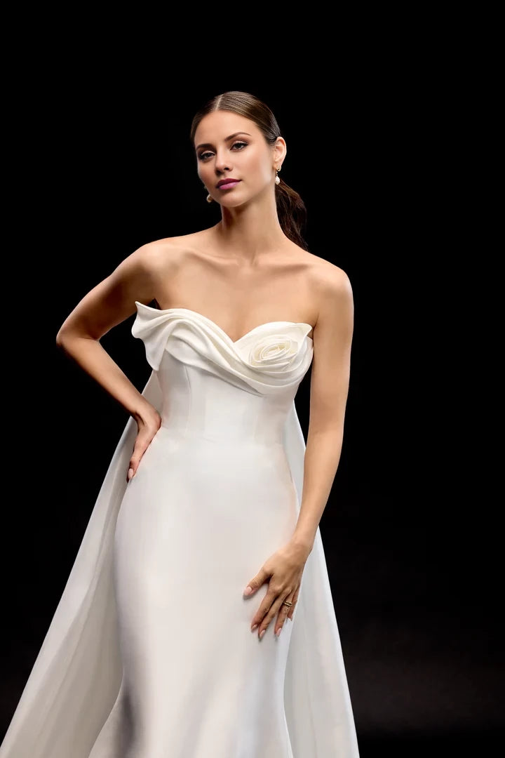 Fit and Flare Gown with Oversized Floral Couture Detail Wedding Dresses