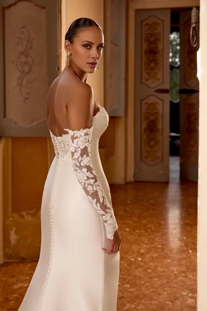 Fit and Flare Gown with Peek-A-Boo Neckline Wedding Dresses