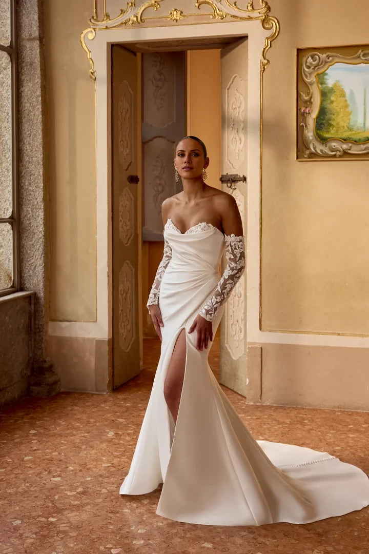 Fit and Flare Gown with Peek-A-Boo Neckline Wedding Dresses