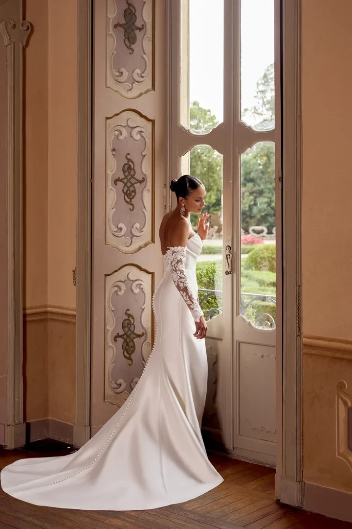 Fit and Flare Gown with Peek-A-Boo Neckline Wedding Dresses
