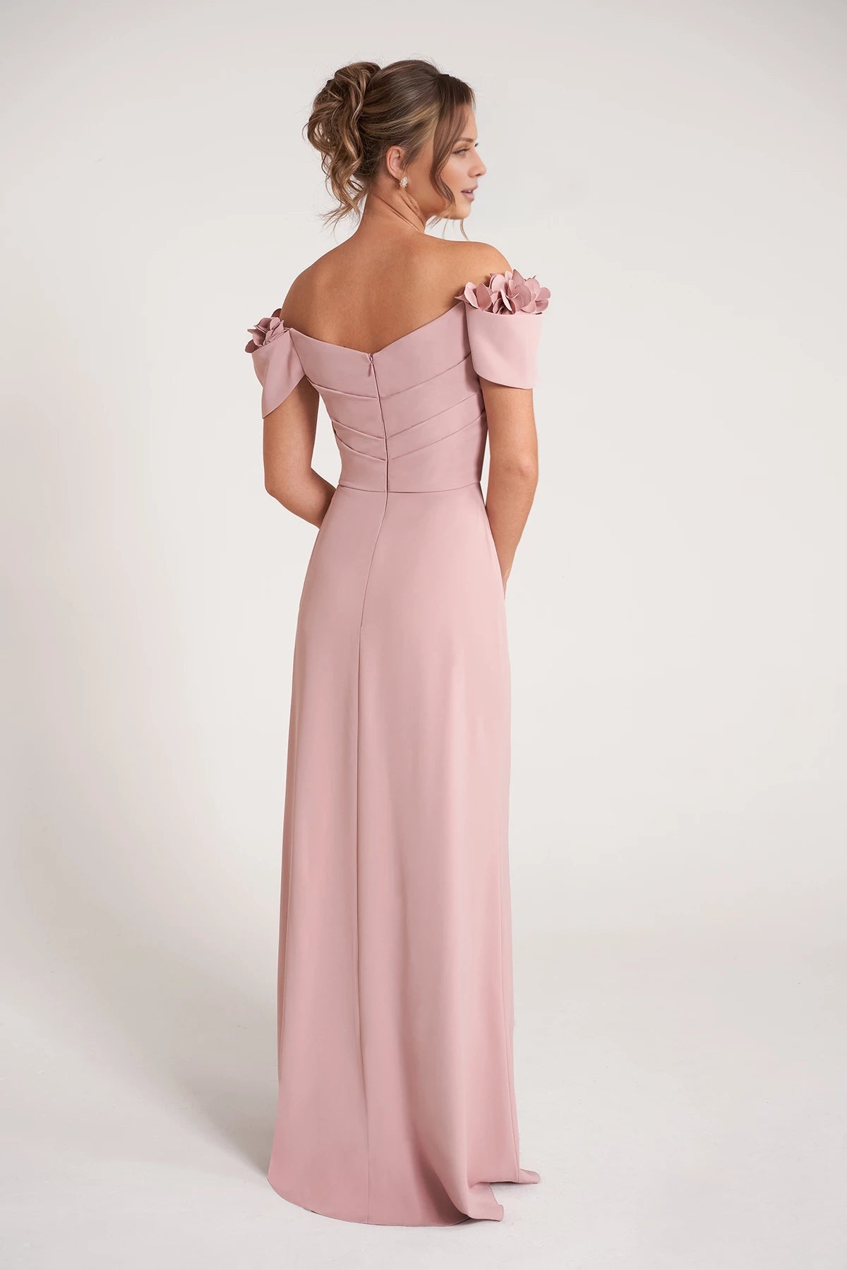 Fit and Flare Gown with Softly Gathered Bodice and 3D Shoulder Flowers Mother of the Bride Dresses