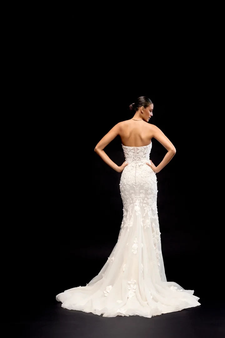 Fit and Flare Lace Gown with 3D Satin Lace Appliqués Wedding Dresses
