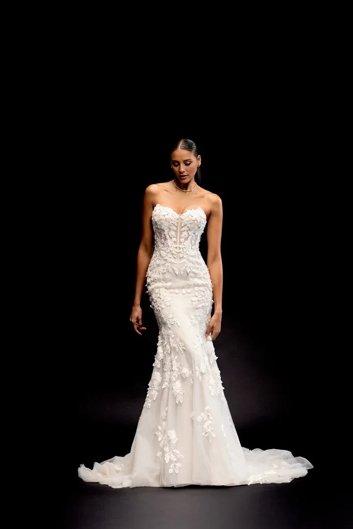 Fit and Flare Lace Gown with 3D Satin Lace Appliqués Wedding Dresses