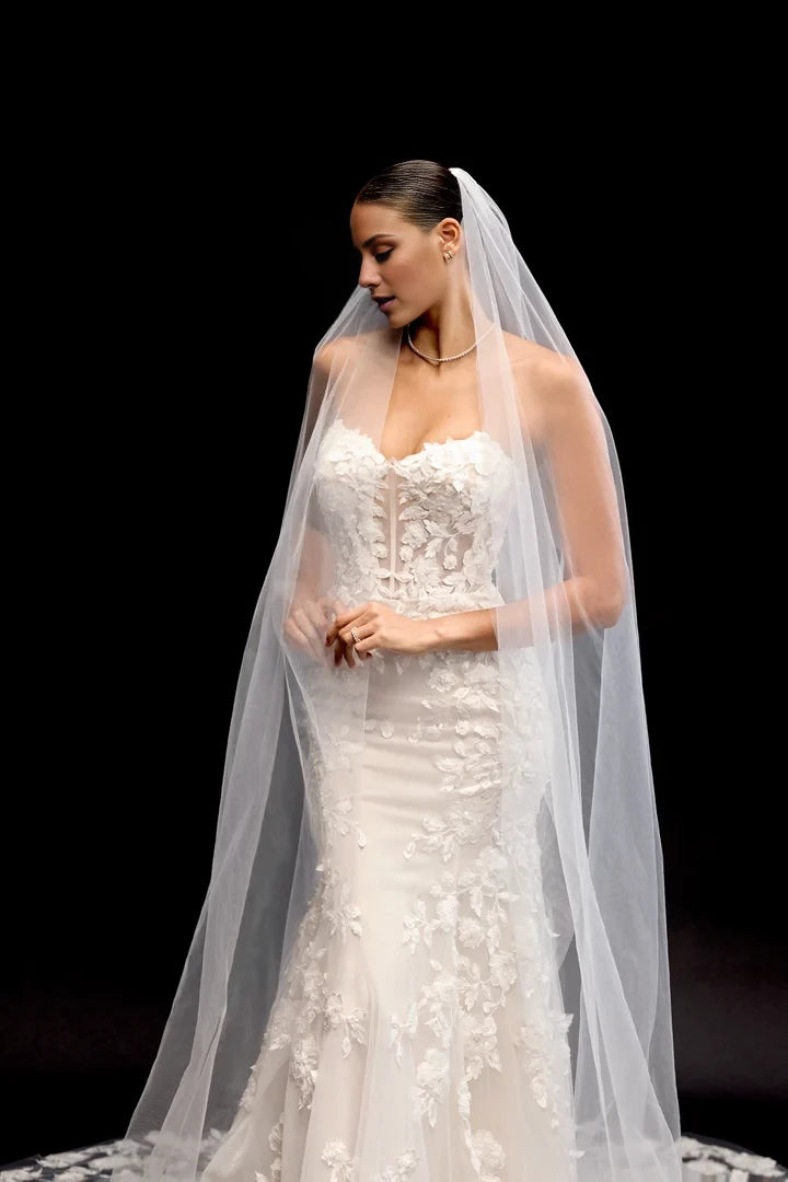 Fit and Flare Lace Gown with 3D Satin Lace Appliqués Wedding Dresses