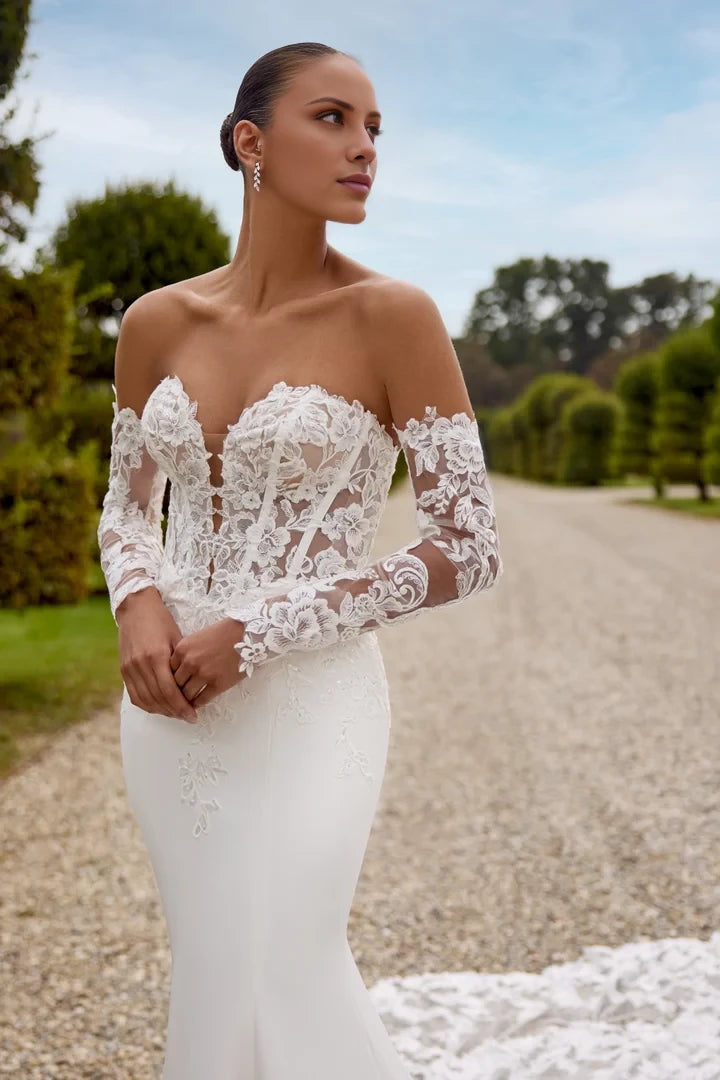 Fit and Flare Wedding Dress with Exposed Boning and Basque Waist Wedding Dresses