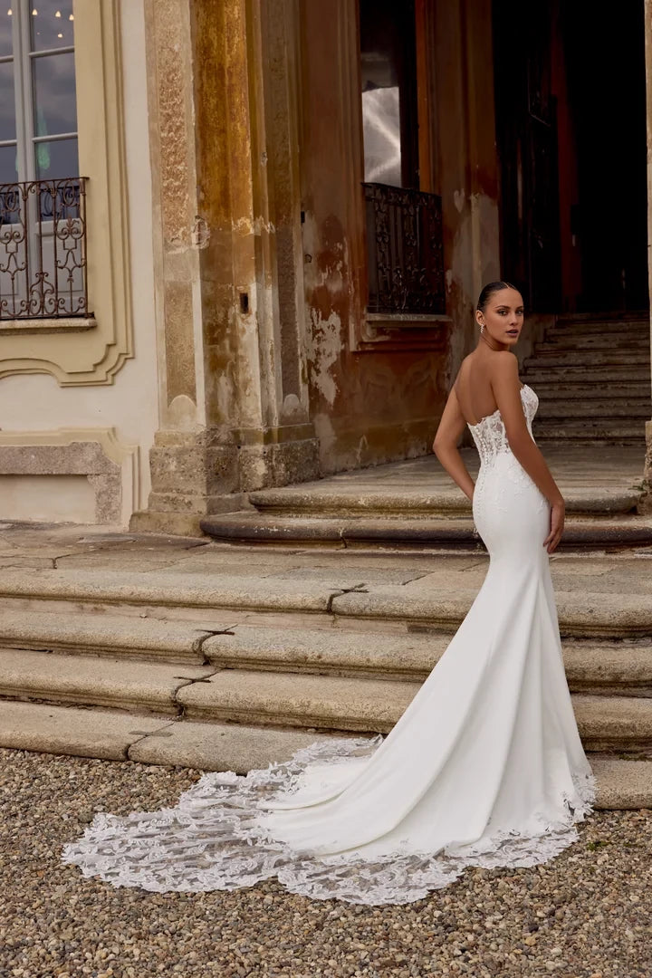 Fit and Flare Wedding Dress with Exposed Boning and Basque Waist Wedding Dresses