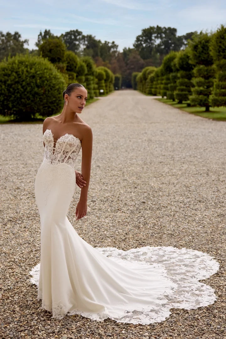 Fit and Flare Wedding Dress with Exposed Boning and Basque Waist Wedding Dresses