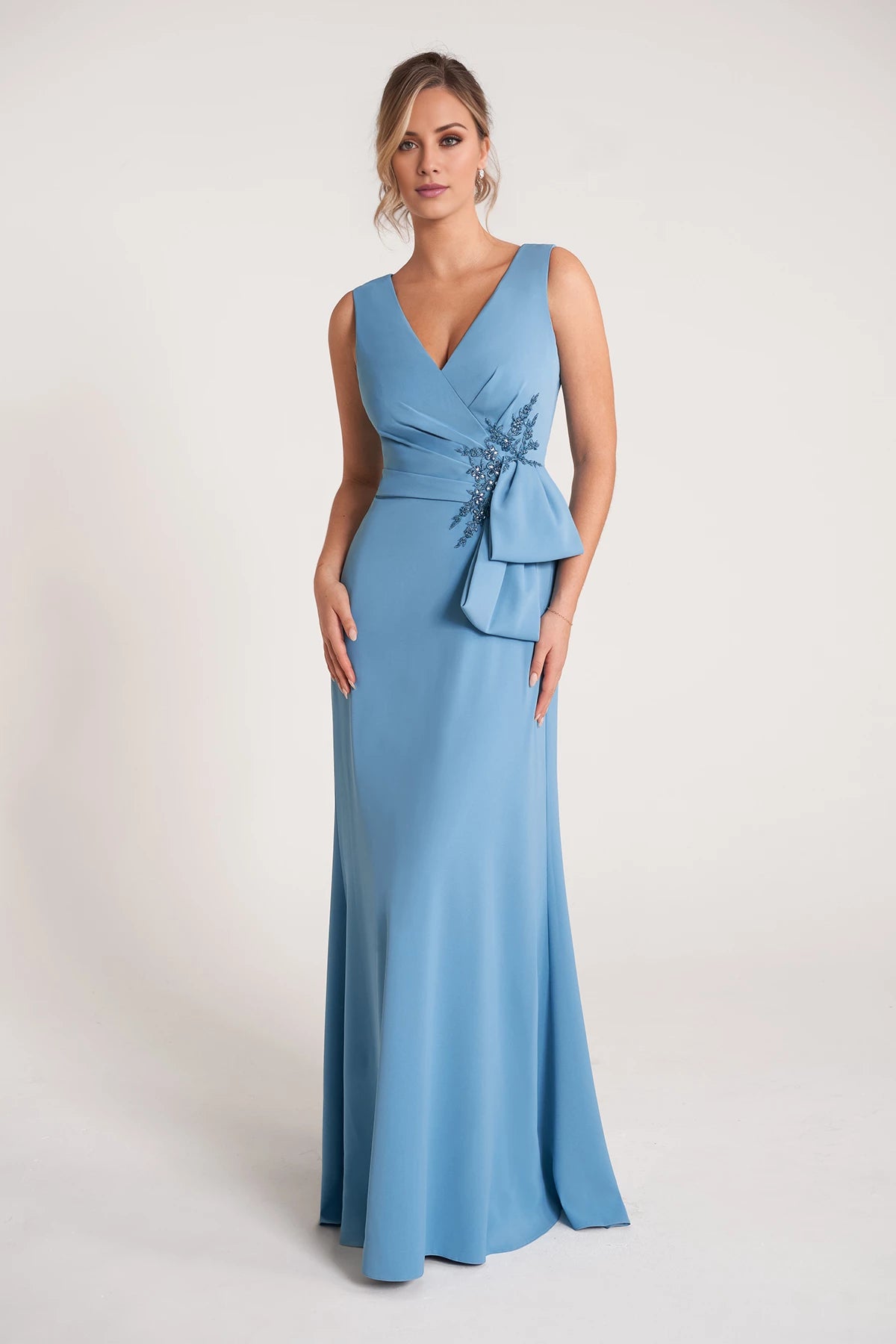 Flattering with Soft Gathered Bodice and Hand Beaded Sash Mother of the Bride Dresses