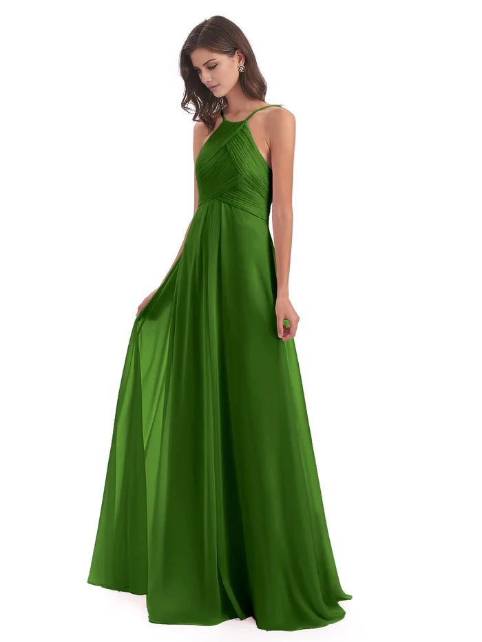 Floor Length Halter Keyhole Chiffon Bridesmaid Dresses