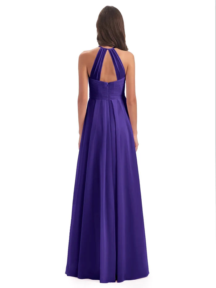 Floor Length Halter Keyhole Chiffon Bridesmaid Dresses