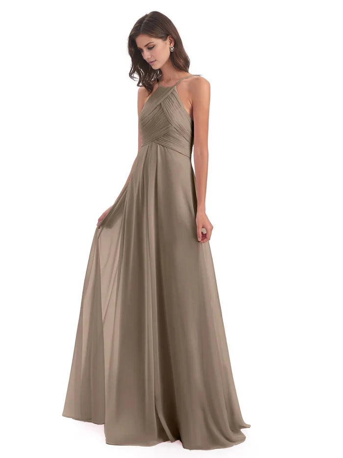 Floor Length Halter Keyhole Chiffon Bridesmaid Dresses