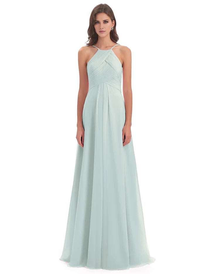 Floor Length Halter Keyhole Chiffon Bridesmaid Dresses