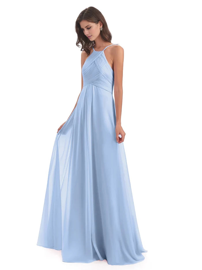 Floor Length Halter Keyhole Chiffon Bridesmaid Dresses