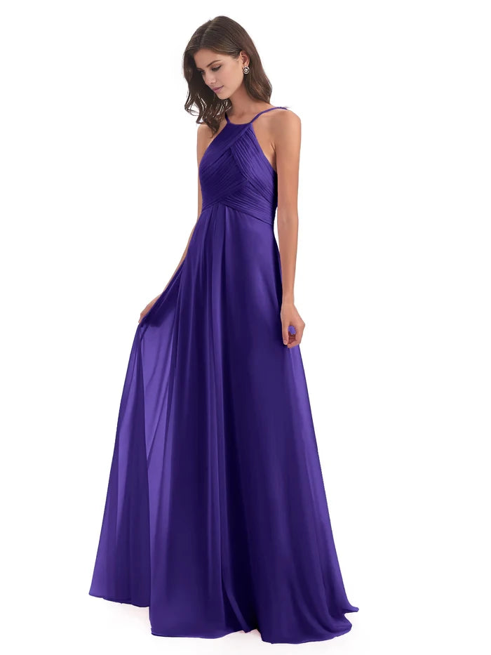 Floor Length Halter Keyhole Chiffon Bridesmaid Dresses