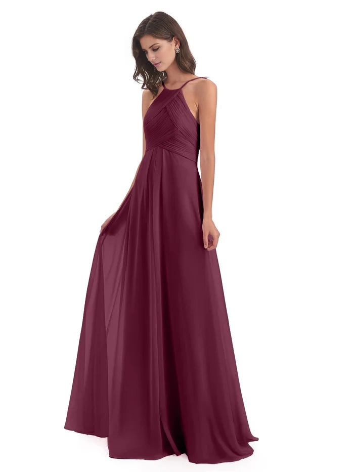 Floor Length Halter Keyhole Chiffon Bridesmaid Dresses