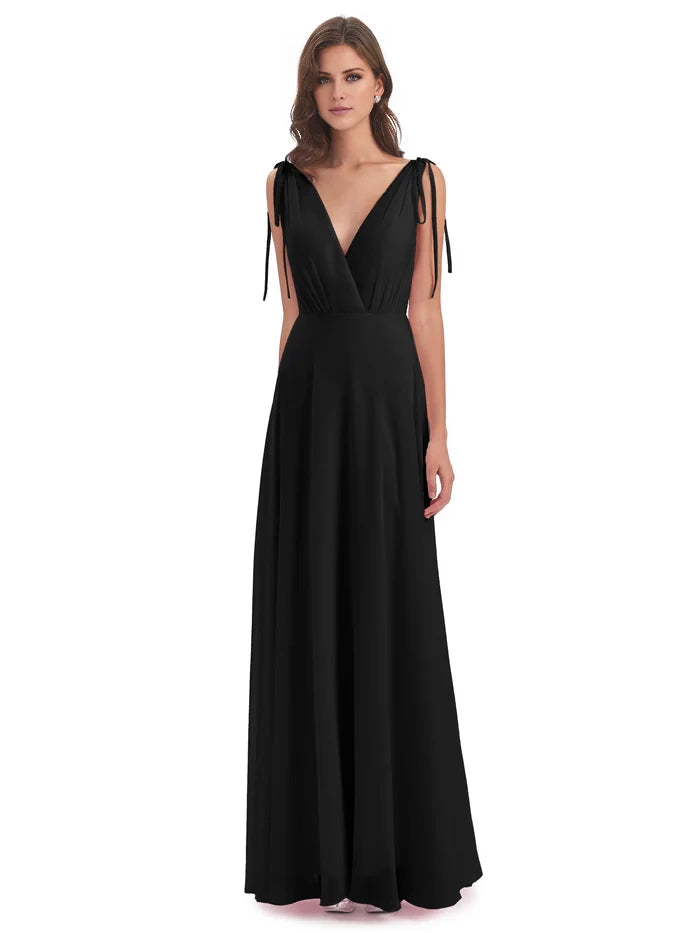 Floor Length V-neck Chiffon Bridesmaid Dresses