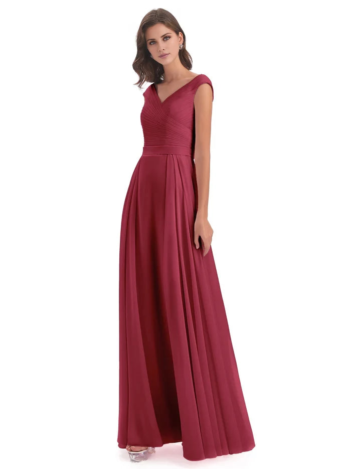 Floor Length V-neck Chiffon Bridesmaid Dresses