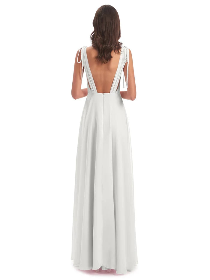 Floor Length V-neck Chiffon Bridesmaid Dresses