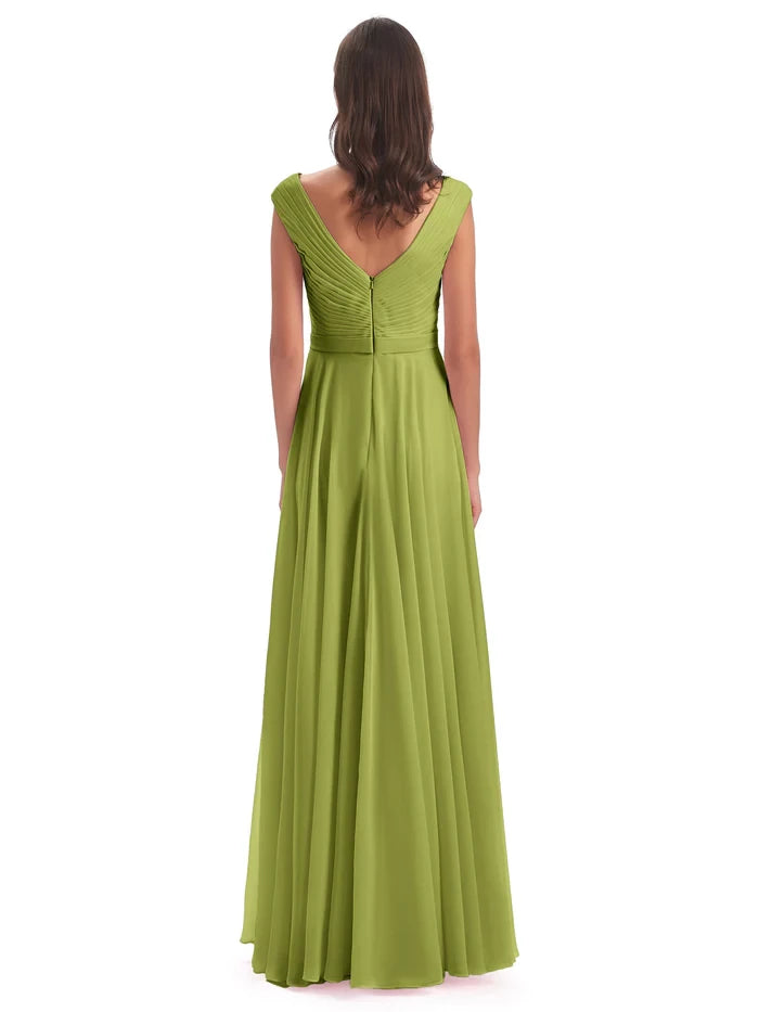 Floor Length V-neck Chiffon Bridesmaid Dresses