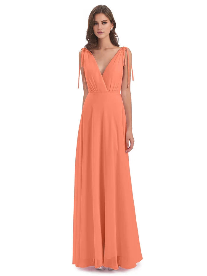 Floor Length V-neck Chiffon Bridesmaid Dresses