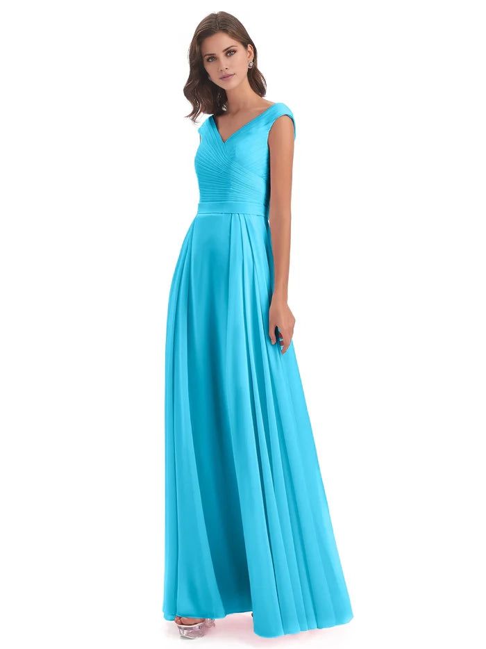 Floor Length V-neck Chiffon Bridesmaid Dresses