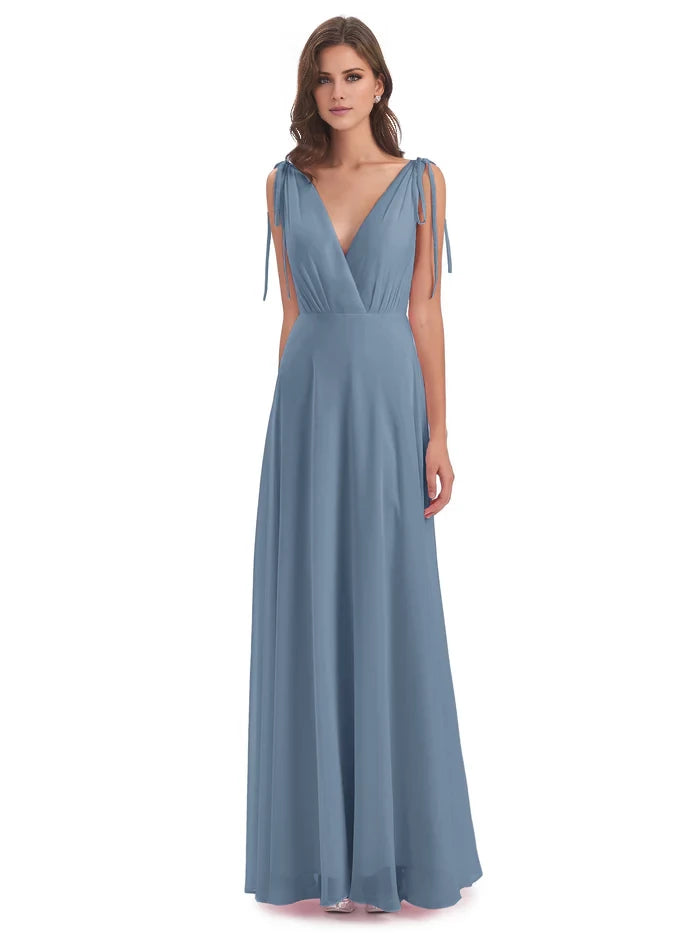Floor Length V-neck Chiffon Bridesmaid Dresses