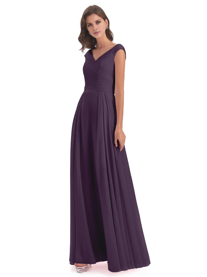 Floor Length V-neck Chiffon Bridesmaid Dresses
