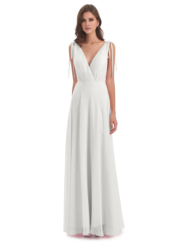 Floor Length V-neck Chiffon Bridesmaid Dresses