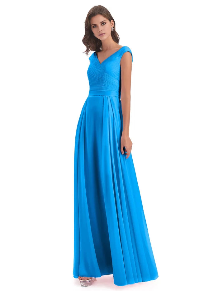 Floor Length V-neck Chiffon Bridesmaid Dresses