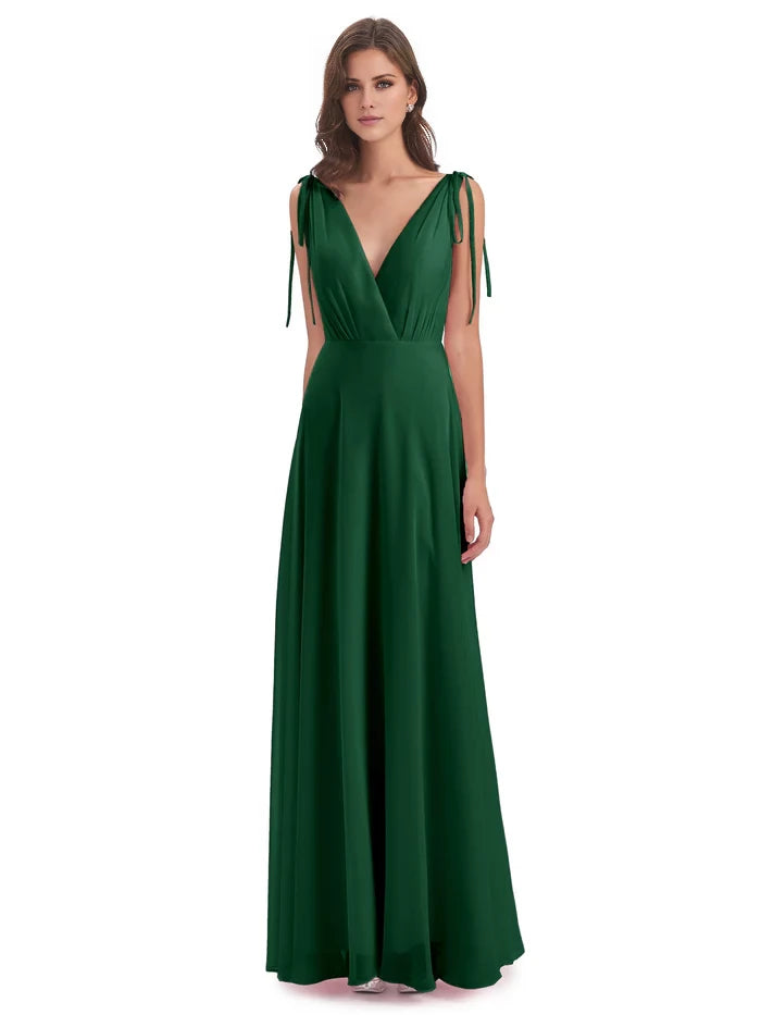 Floor Length V-neck Chiffon Bridesmaid Dresses