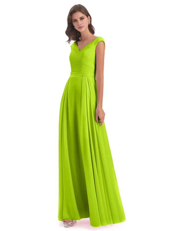 Floor Length V-neck Chiffon Bridesmaid Dresses