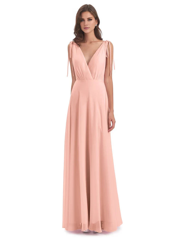 Floor Length V-neck Chiffon Bridesmaid Dresses