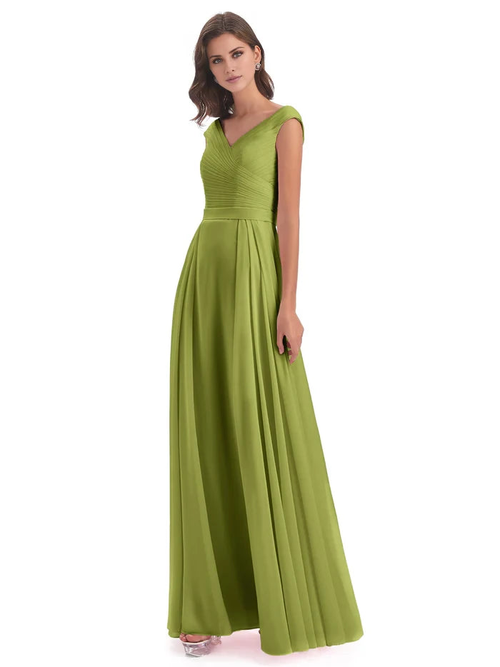 Floor Length V-neck Chiffon Bridesmaid Dresses
