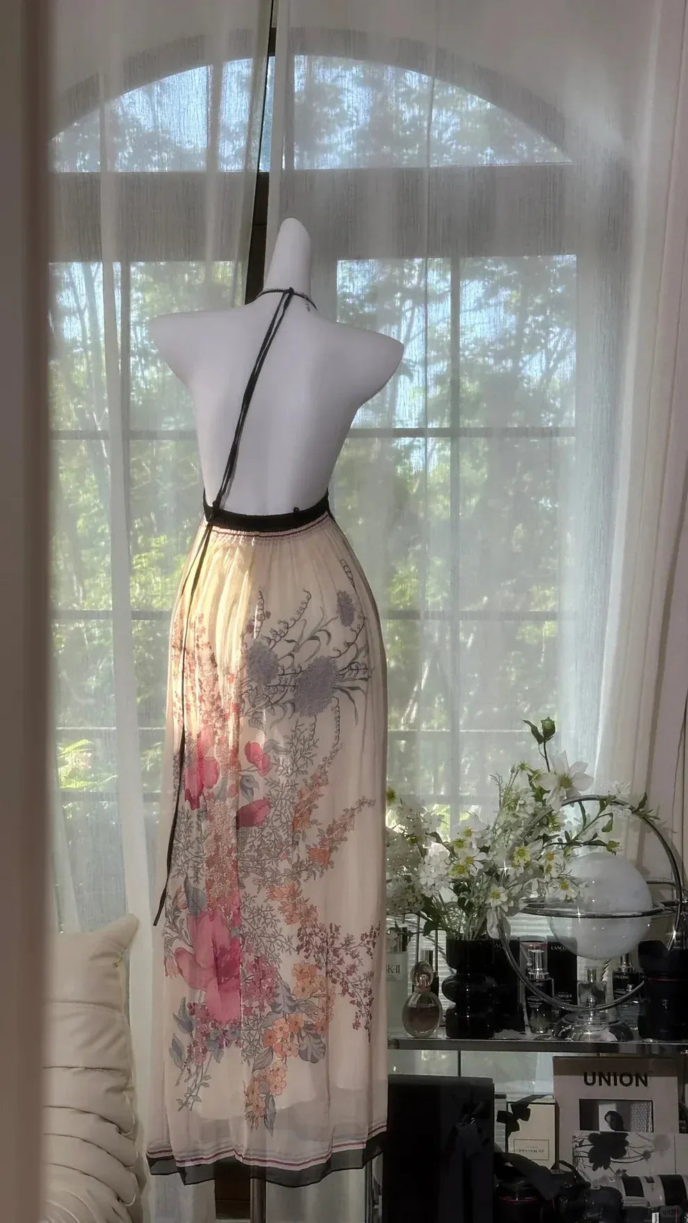 Floral Halter Maxi Dress – Open Back Chiffon Summer Gown