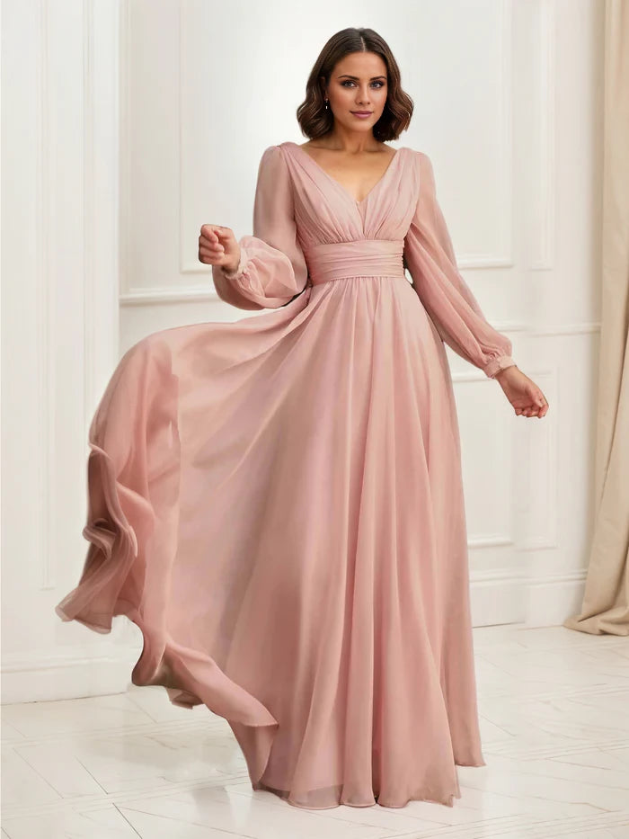 Formal Long Sleeve Chiffon Mother of the Bride Dresses